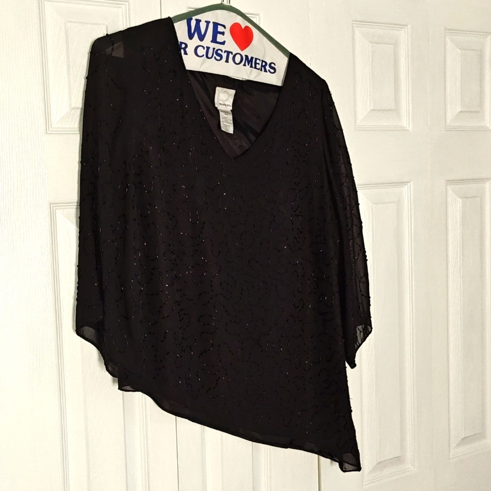 Beaded asymmetrical hemmed v neck pull on top